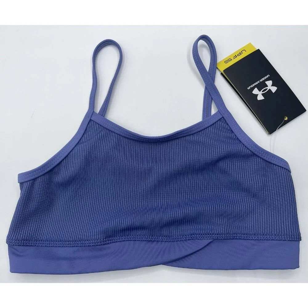 Under Armour Bikini Top Girls Youth‎ Kids Size 8 Purple Ribbed Swimsuit Beach